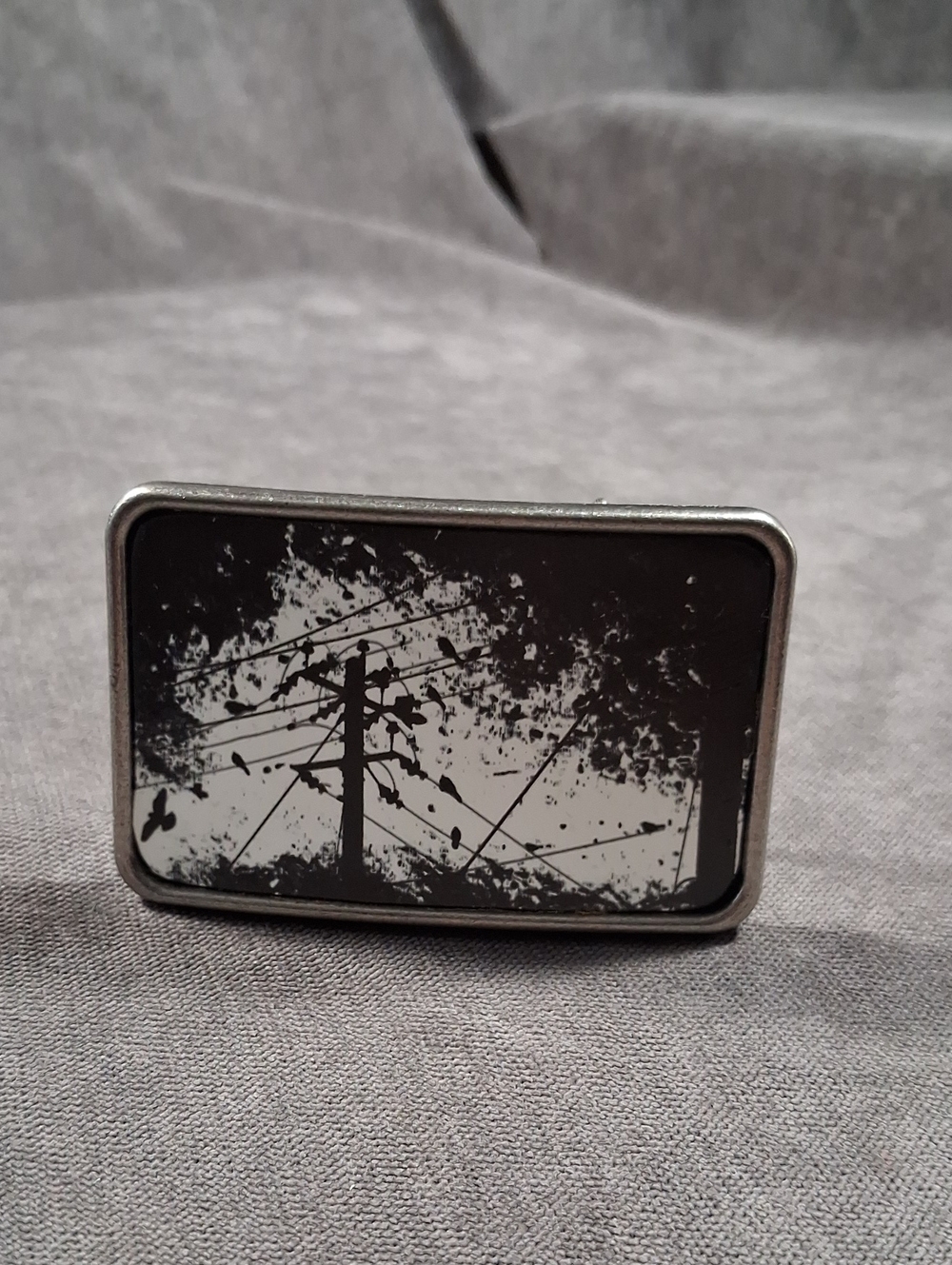 Pip Robins Accessories Black White Birds Graphic Silver Tone Belt Buckle NEW OOP